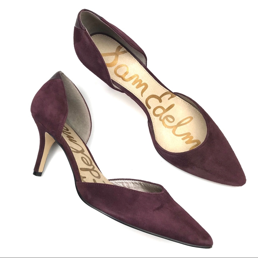 Sam Edelman Opal D’Orsay burgundy suede heels
